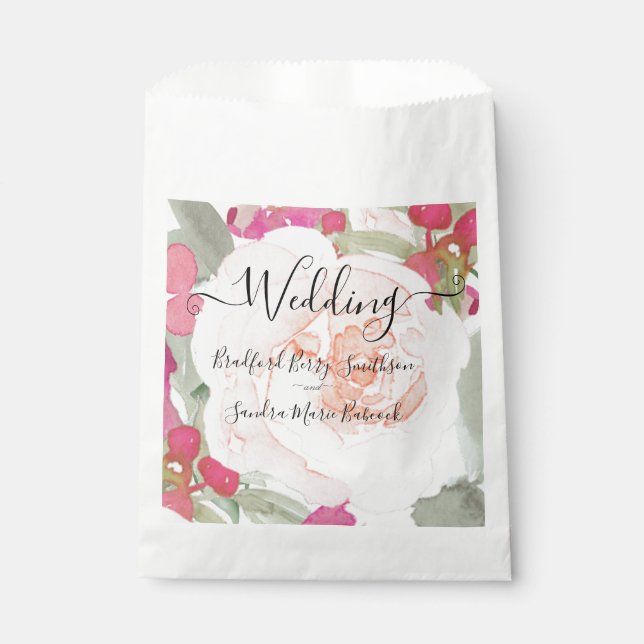 Simple Blush Pink Fushia Floral Wedding invitation Favour Bags (Front)