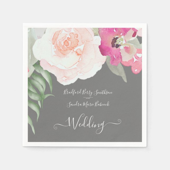 Simple Blush Pink Fushia Floral Wedding invitation Napkin (Front)