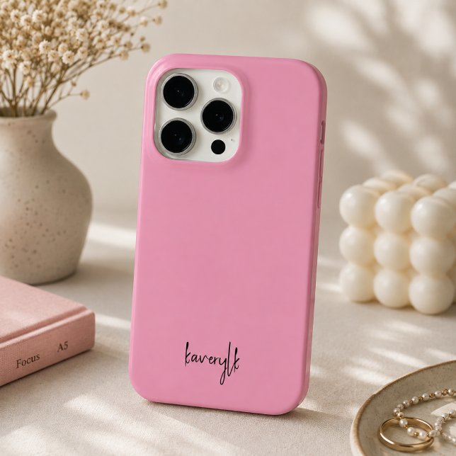 Simple Blush Pink Girly Script Monogrammed Name Ca Case-Mate iPhone Case (Creator Uploaded)