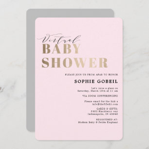 Simple Blush Pink & Gold VIRTUTAL Baby Shower Invitation