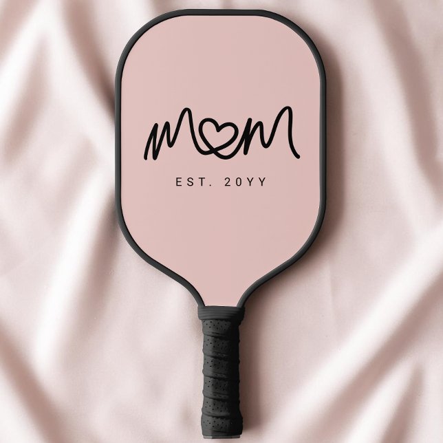 Simple Blush Pink Heart Script Mum Established Est Pickleball Paddle (Simple Blush Pink Heart Script Mom Established Est Pickleball Paddle)