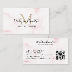 Simple Blush Pink Marble Typography Monogram Business Card