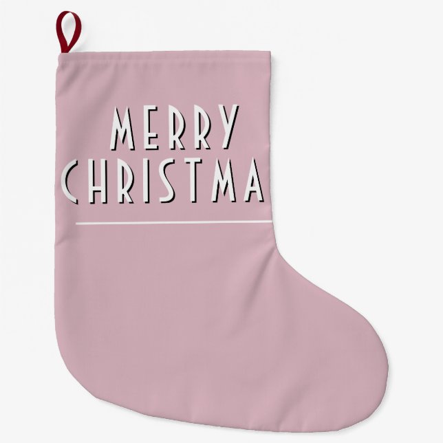 Simple Blush Pink Merry Christmas Typography Large Christmas Stocking (Front)