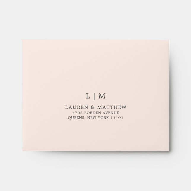 Simple Blush Pink Monogram Elegant RSVP Wedding Envelope (Front)