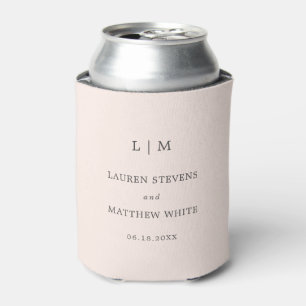 Simple Blush Pink Monogram Elegant Wedding Can Cooler