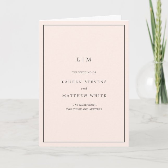 Simple Blush Pink Monogram Elegant Wedding Programme (Front)