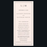 Simple Blush Pink Monogram Elegant Wedding Programme<br><div class="desc">Modern Wedding Program featuring a simple yet elegant design with a traditional layout. Your two letter monogram is at the top along with your details surrounded by a thin border. All design elements are grey over a blush pink background and may be changed in the design editing tool. A minimalist...</div>