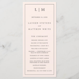Simple Blush Pink Monogram Elegant Wedding Programme