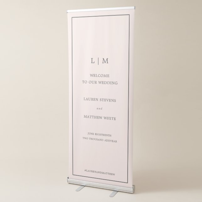 Simple Blush Pink Monogram Elegant Wedding Retractable Banner (3/4)