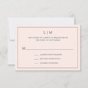 Simple Blush Pink Monogram Elegant Wedding RSVP Card