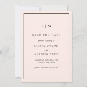 Simple Blush Pink Monogram Elegant Wedding Save The Date