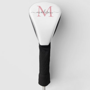 Simple Blush Pink Monogram Girly Grey Chic Script Golf Head Cover