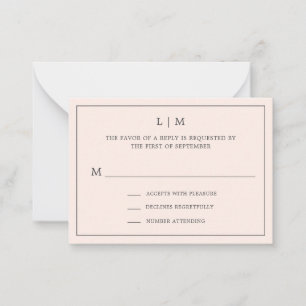 Simple Blush Pink Monogram Mini Wedding RSVP Card