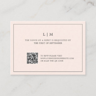 Simple Blush Pink Monogram QR Code Wedding RSVP Card