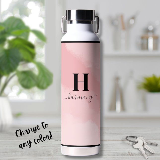 Simple Blush Pink Monogram Water Bottle (Simple Blush Pink Monogram Water Bottle)