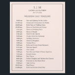 Simple Blush Pink Monogram Wedding Timeline<br><div class="desc">Simple Wedding Timeline featuring a modern yet elegant design with your two letter monogram at the top and your details surrounded by a thin border. All text is in grey over a blush pink background and may be changed to any colours you wish by clicking the "customise" button. A chic...</div>