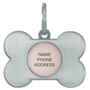 Simple blush pink name address dog bone metal pet ID tag