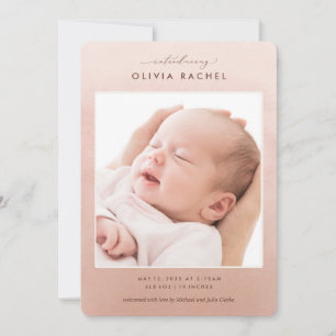Simple Blush Pink Ombre Photo Birth Announcement