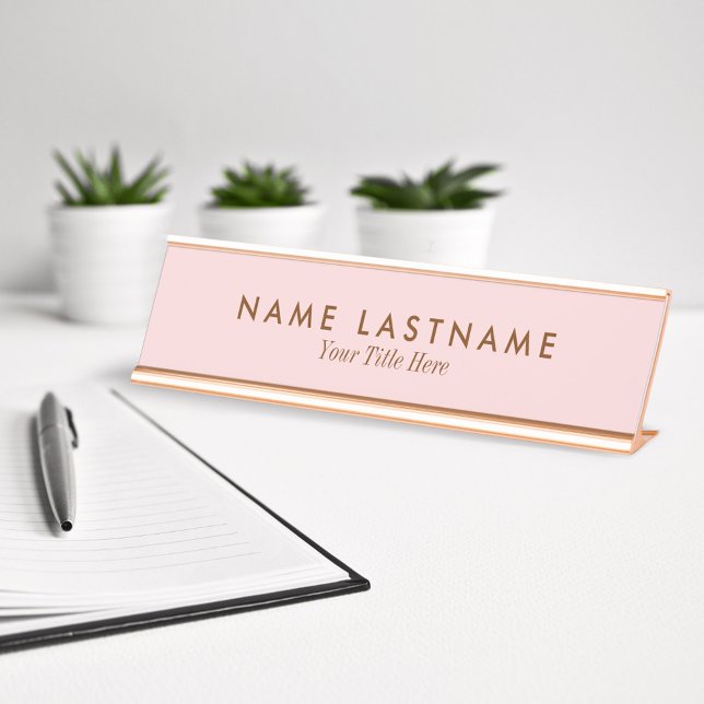 Simple Blush Pink Pastel Light Name Title Desk Name Plate (Creator Uploaded)