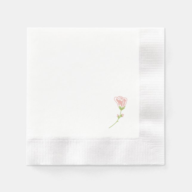 Simple Blush Pink Rose | White Napkins (Front)