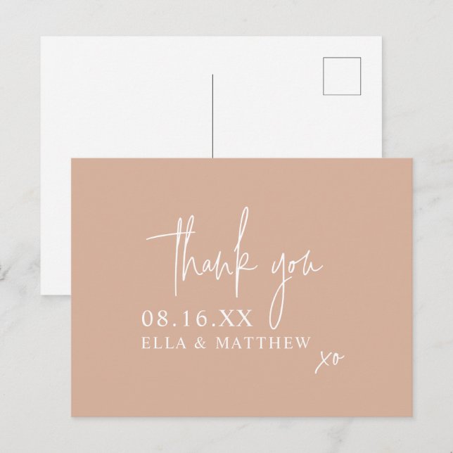 Simple Blush Pink Script Wedding Thank You Postcard (Front/Back)