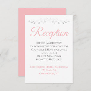 Simple Blush Pink Silver Border Wedding Reception Enclosure Card