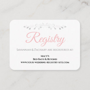 Simple Blush Pink Silver Flourish Wedding Registry Enclosure Card