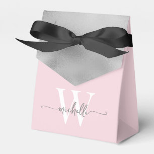 Simple Blush Pink Silver Foil Monogram Name Script Favour Box