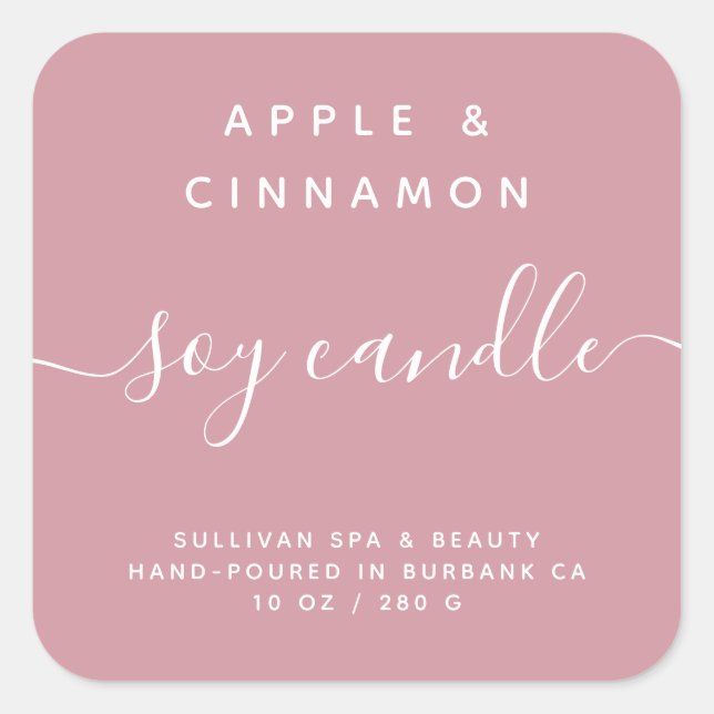 Simple Blush Pink Soy Candle Label (Front)