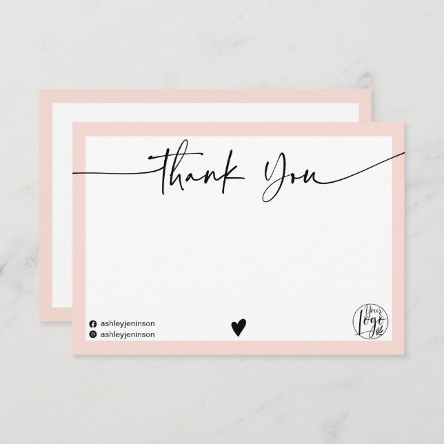 Simple blush pink thank you script logo qr code (Front/Back)