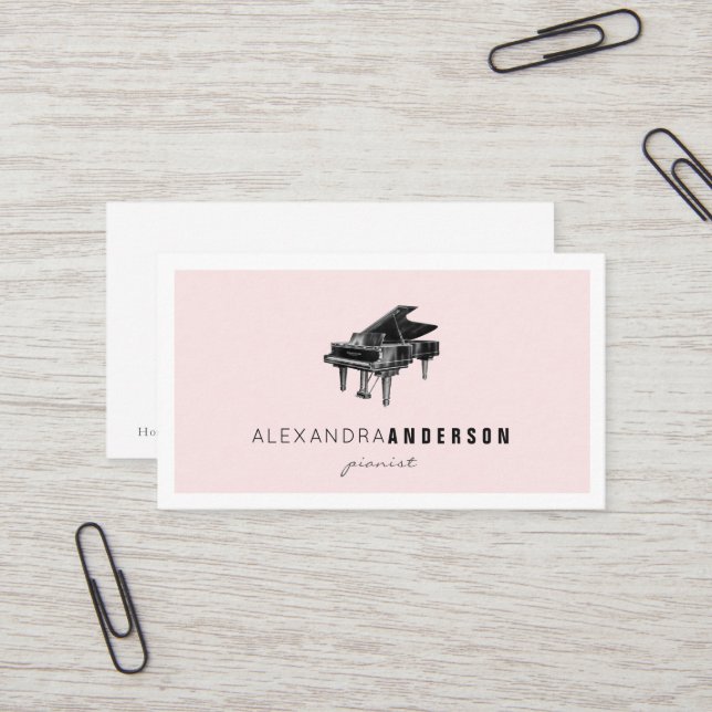 Simple Blush Pink Vintage Piano Business Card (Front/Back In Situ)