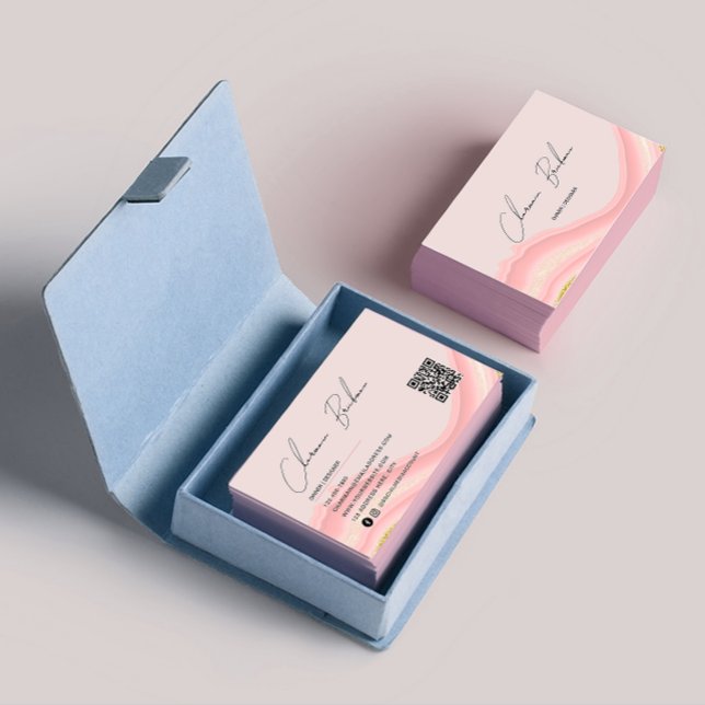 Simple Blush Pink Water Colour Qr Code Business Card (Creator Uploaded)