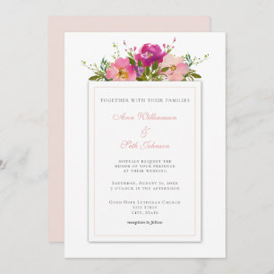Simple Blush Pink Watercolor Bouquet Wedding Invitation