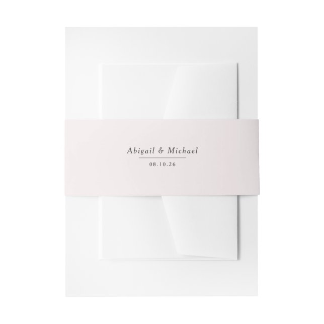 simple blush pink wedding invitation belly band (Front Example)