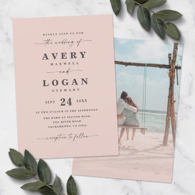 Simple Blush Pink Wedding Invitation with Photo (Creator Uploaded)