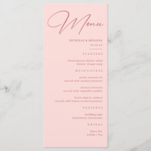 Simple Blush Pink Wedding  Menu