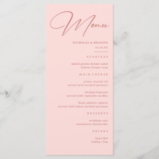 Simple Blush Pink Wedding  Menu