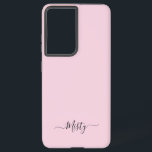 Simple Blush Pink with Script Custom Name Samsung Galaxy Case<br><div class="desc">A simple stylish custom name typography design in a casual script font in striking black on pastel blush pink. The perfect item for the trendy minimalist. An on trend bespoke gift or accessory for any occasion. Debra Valencia, a visionary surface pattern artist, product designer and entrepreneur with a passion for...</div>