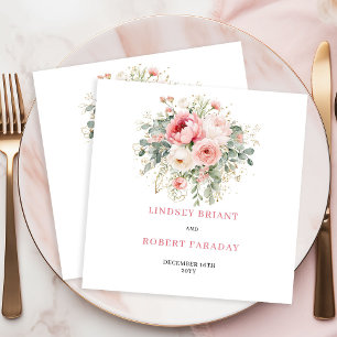 Simple Blush Roses Greenery Wedding Napkins