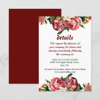 Simple Blush Roses Wedding Invitation Details