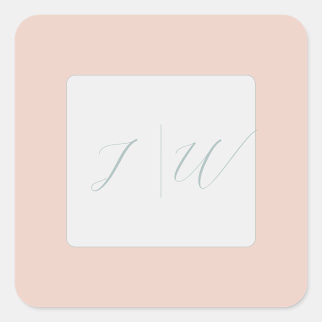 Simple Blush | Sage Modern 2 Wedding Square Sticker (Front)