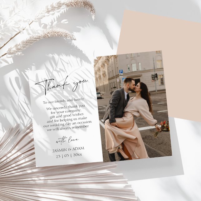 Simple Blush Script Photo Wedding Thank You Postcard (Simple Pink Script Photo Wedding Thank You Postcard)