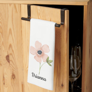 Simple Blush Watercolor Flower Name Tea Towel