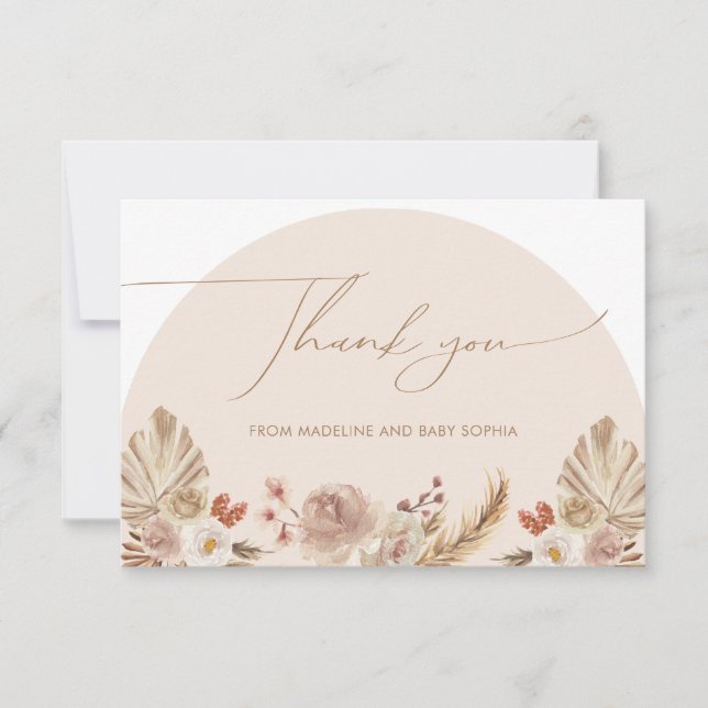 Simple Bohemian Arch Pampas Grass Thank You Card (Front)