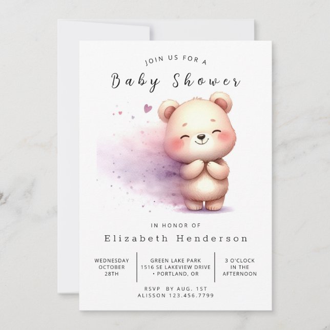 Simple Bohemian Bear Baby Shower Invitation (Front)