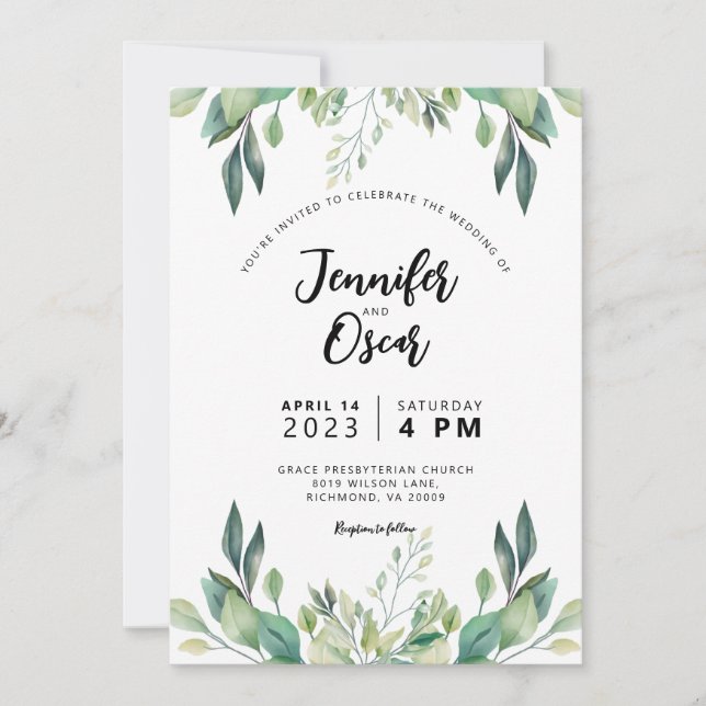 Simple Bohemian Green Wedding Invitation (Front)