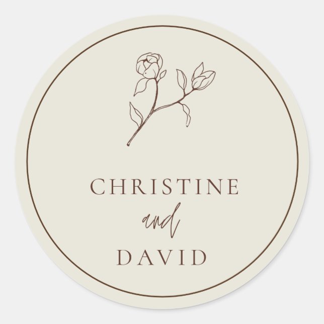 Simple Bohemian Wedding floral  Classic Round Sticker (Front)