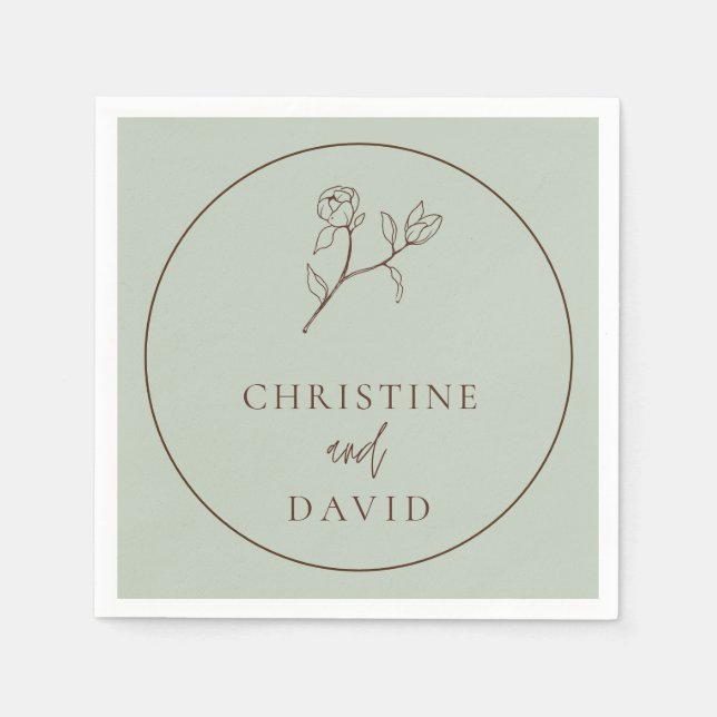 Simple Bohemian Wedding Floral Sage Green Napkin (Front)