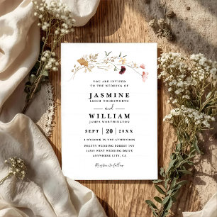 Simple Bohemian Wildflowers Rustic QR Code Wedding Invitation