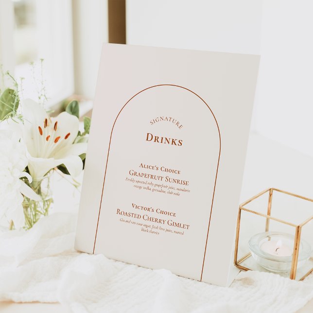 Simple Boho Arch Ivory Wedding Signature Drinks Pedestal Sign (Creator Uploaded)
